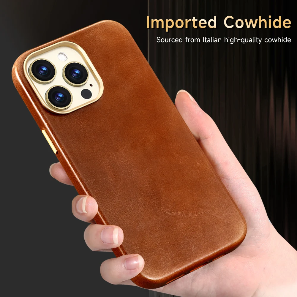 LANGSIDI Retro High Quality Genuine leather Magnetic case For Iphone 14 13 12 pro max 14pro 14 plus Luxury Magsafe case