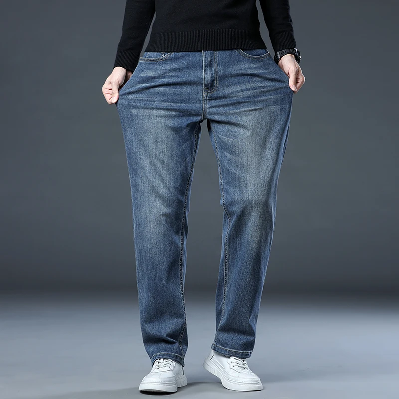 

2023 Autumn/spring Vintage Nostalgia Classic Men's Straight Baggy Jeans Cotton Stretch Loose Casual Pants Midweight Trousers