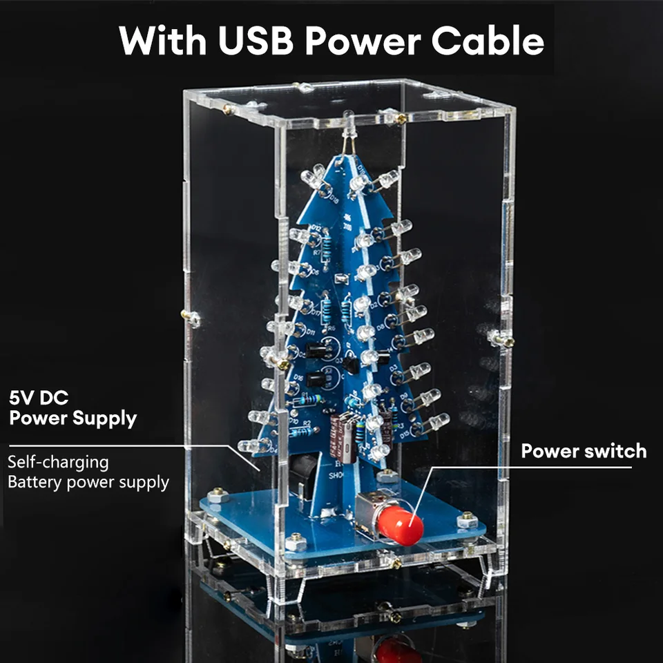 K elettronico fai-da-te Albero di Natale 3D Pratica di saldatura K di assemblaggio di scienze elettroniche PCB LED lampeggiante a 3 colori/7 colori  502