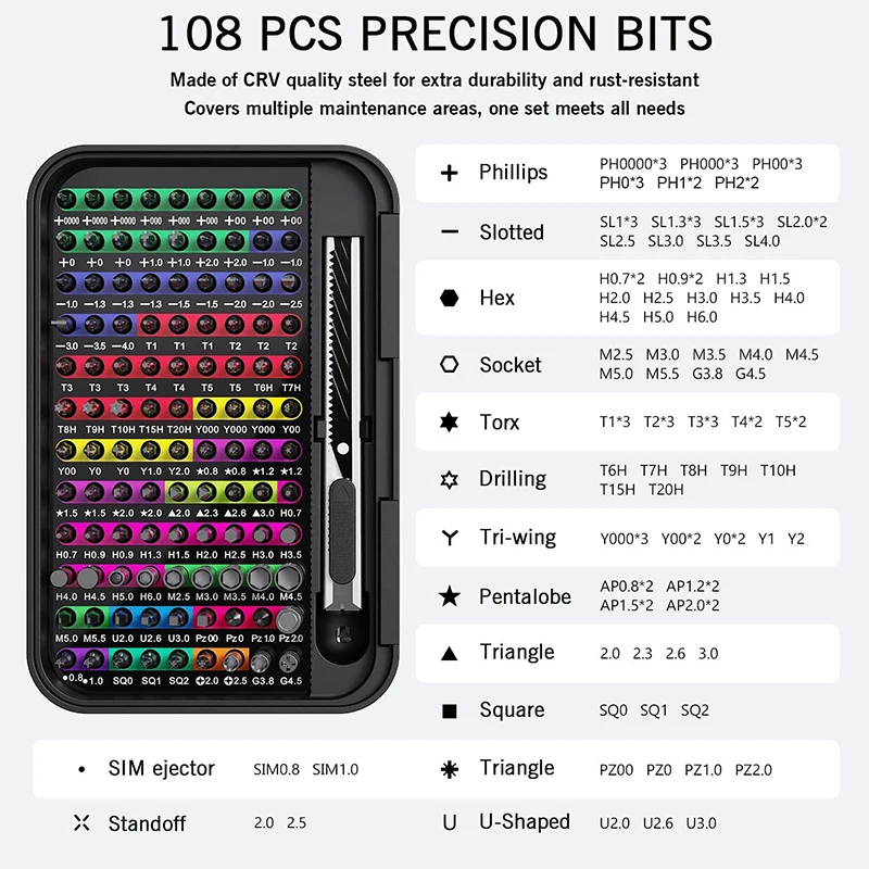 132 in 1 정밀 드라이버 세트, 컴퓨터, 노트북, 휴대폰, PC, 맥북용 다기능 미니 수리 수공구 키트 세트