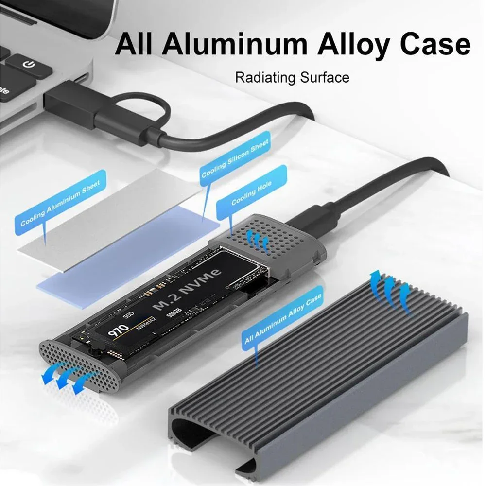 MAIWO 10Gbps M.2 NVMe SATA SSD Case Enclosure PCIe Type C M2 SSD box with Aluminum Tool-Free Design USB 3.2 Gen 2 Drive Case