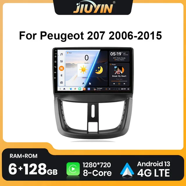 JIUYIN 9 inch Android 13 Car Radio For Peugeot 207 207CC 2006 - 2015 wireless CarPlay Auto car intelligent systems No 2din DVD