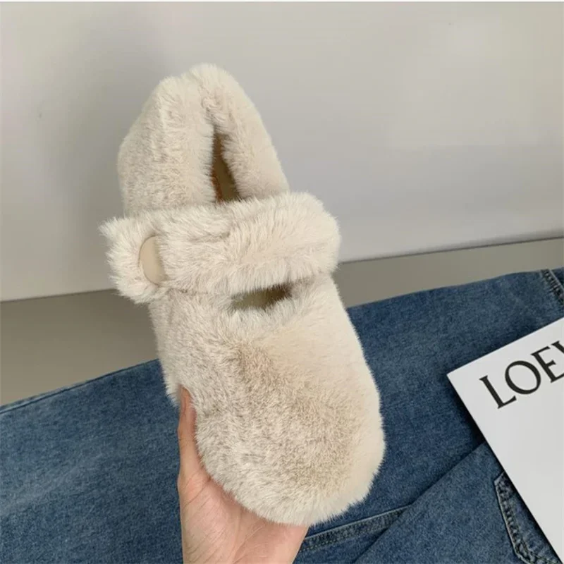 Mary Jane's plush shoes are worn with soft soles on the outside and pushed with one foot