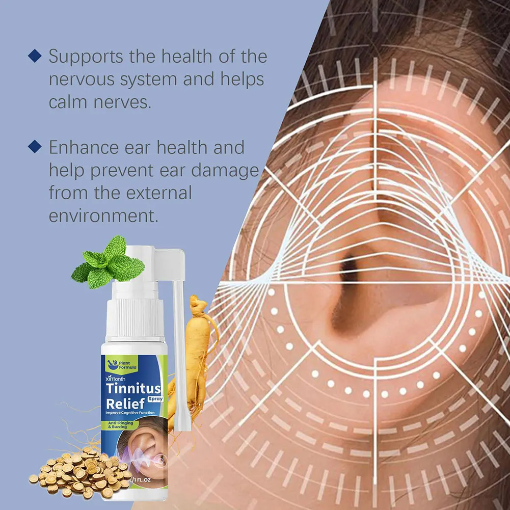 30ml Tinnitus Relief Spray Soothe Ear Ringing Pain Swelling Prevent Inflammation Improve Hearing Loss Earwax Removal Ear Drops