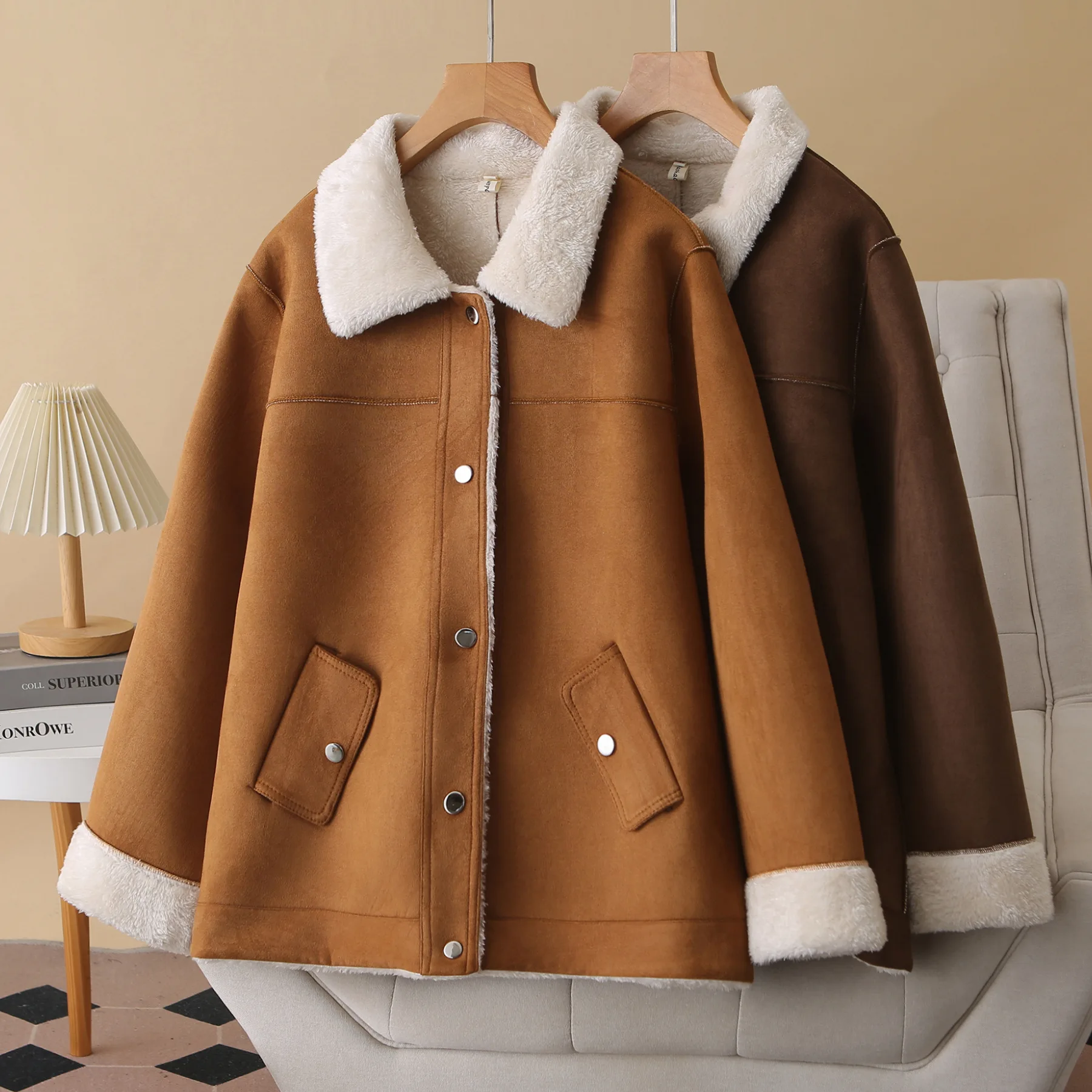 XXXXL Fashion Plus Size Women's Coat 2025 Winter New Casual And Versatile Thickened Suede Fleece Jacket Warm Cardigan 2527