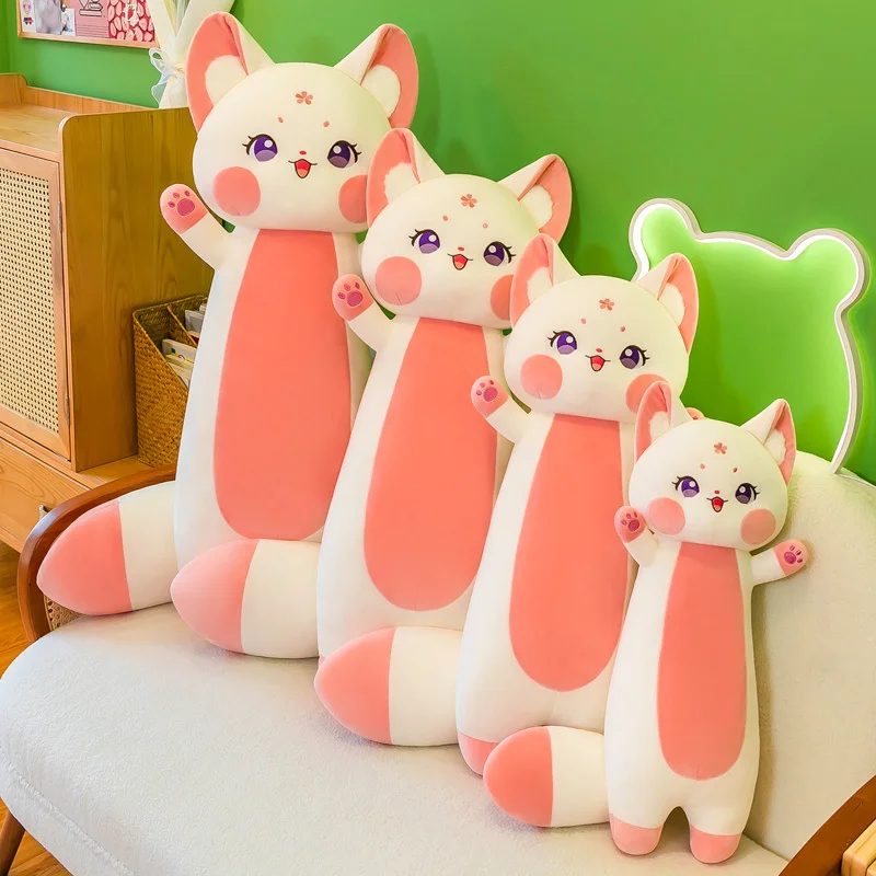 70-130Cm Giant Kawaii Kat Rode Vos Knuffel Zacht Dier Speelgoed Gevulde Kat Knuffel Lang Kussen Kussen voor Baby Meisjes Verjaardag Geschenken