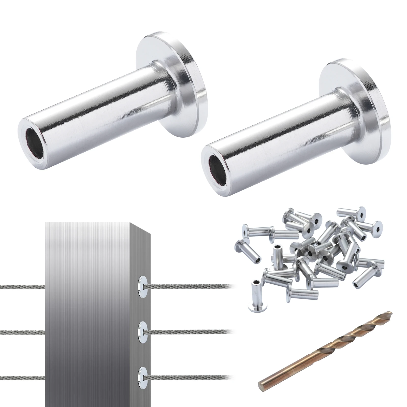 SucceBuy 121 Pack T316 Stainless Steel Protector Sleeves for 1/8" or 3/16" Wire Rope Cable Railing