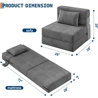 72-дюймовый складной диван-кровать, одноразмерный раскладной диван-футон с подушкой и матрасом, современный складной стул-кровать для небольшого пространства — изображение 2