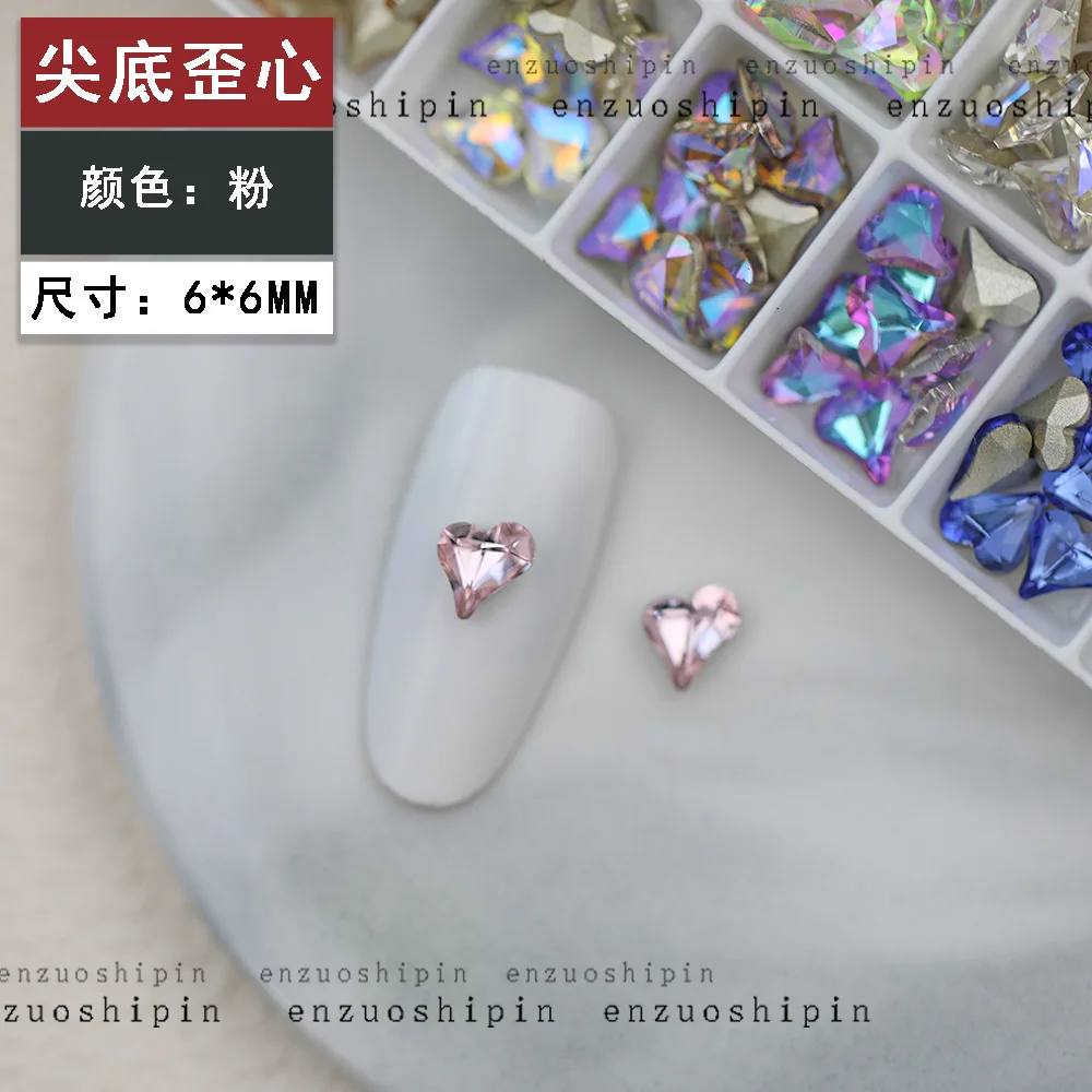 100 Stück 6 x 7 mm Herz-Diamant-Nagelverstärker, Kristall, Pfirsich-Herz, super funkelnder, spitzer Boden, Herz-Nagelfarbe, Diamant-Schmuck – Detail 21