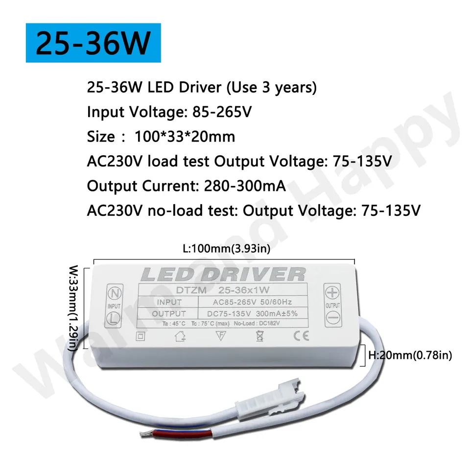 LEDドライバー 300mA定電流 220V LED電源 シェル接続ポート付き 1w～8w