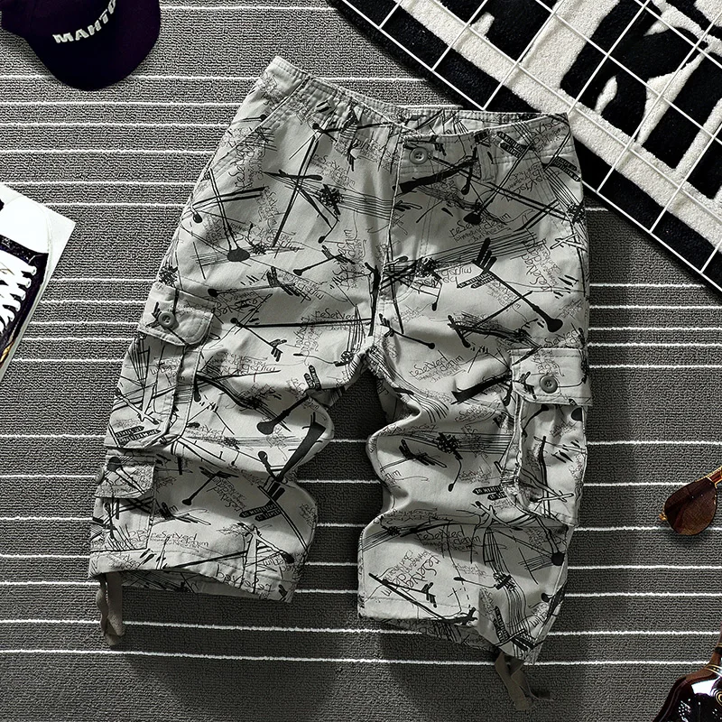 Men's Print Short Pants Camouflaged Summer Cotton Breathable Casual Sports Hiking Loose  Beach Harajuku Cargo Ripstop Shorts