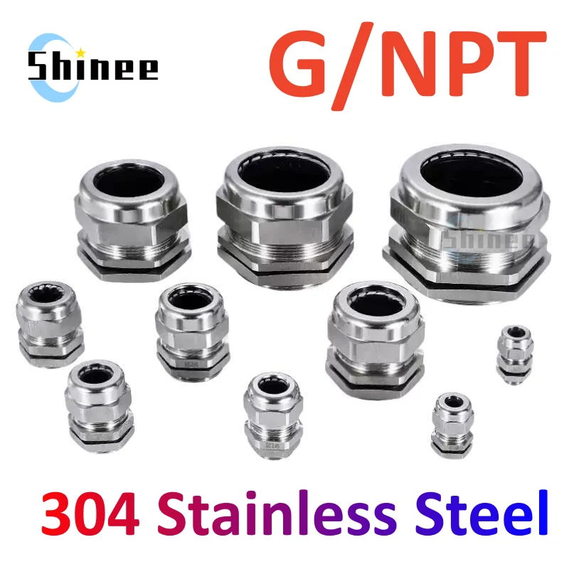 1Pcs Waterproof Cable Gland 304 Stainless Steel IP68 NPT BSP 1/8 1/4 3/8 1/2 3/4" 1" Male Thread Fixing Seal Joint