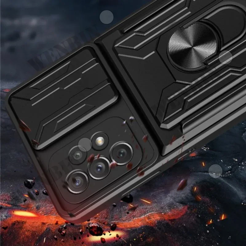 럭셔리 충격 방지 슬라이드 렌즈 보호대 멀티 기능 하드 갑옷 케이스 커버 삼성 갤럭시 S24 S23 S22 S21 울트라 A55 A35 A15 5G