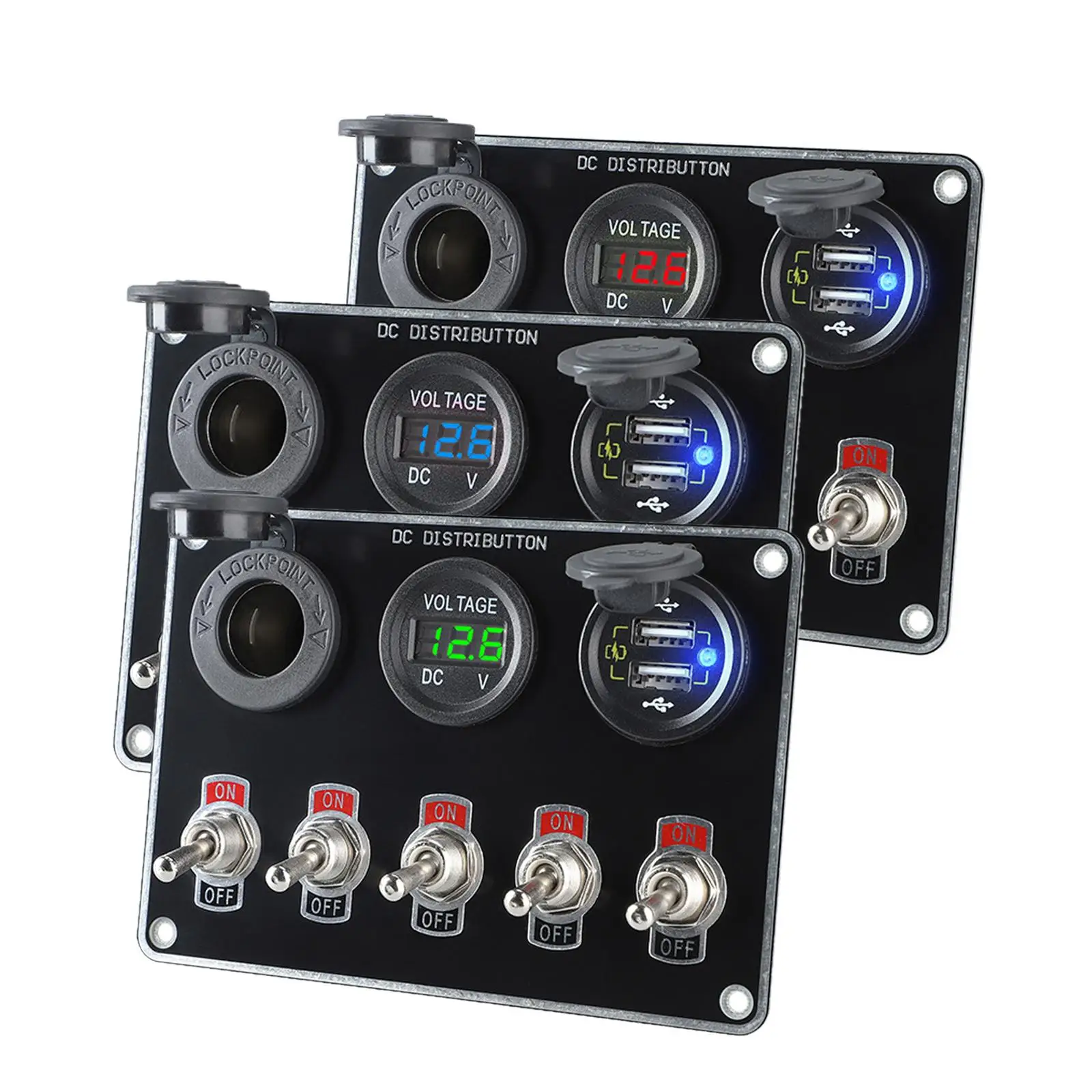 다기능 로커 토글 스위치 패널, 12 조합 스위치 패널, USB 12V, 24V 회로 제어, 방수 RV UTV SUV, 5 갱