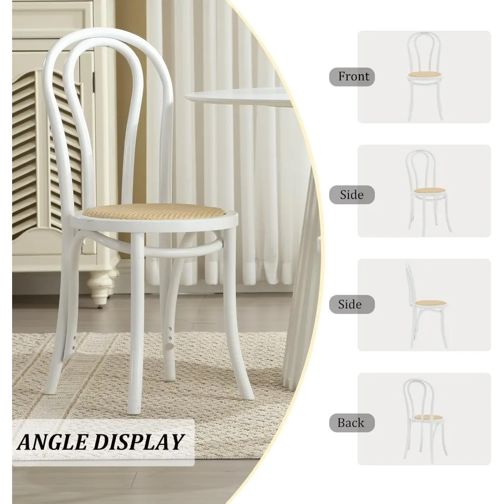 Vintage Dining Chairs Set of 2, Thonet Soild Wood Rattan Dining Room Chairs Armless French Country Kitchen Chairs for Wedding 4