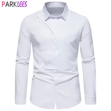 

Fashion Irregular Oblique Buttons Shirt for Men 2022 Spring New Long Sleeve White Mens Dress Shirts Casual Button Down Chemise