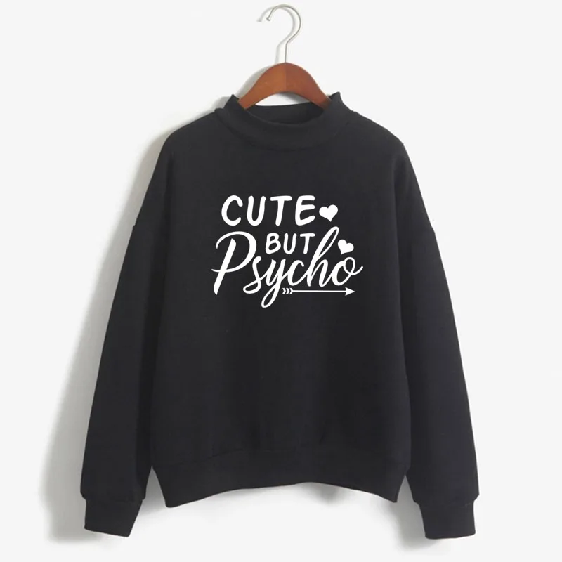 

CUTE BUT PSYCHO Print Woman Sweatshirt Sweet Korean O-neck Knitted Pullover Thick Autumn Winter Candy Color Loose Women Clothing
