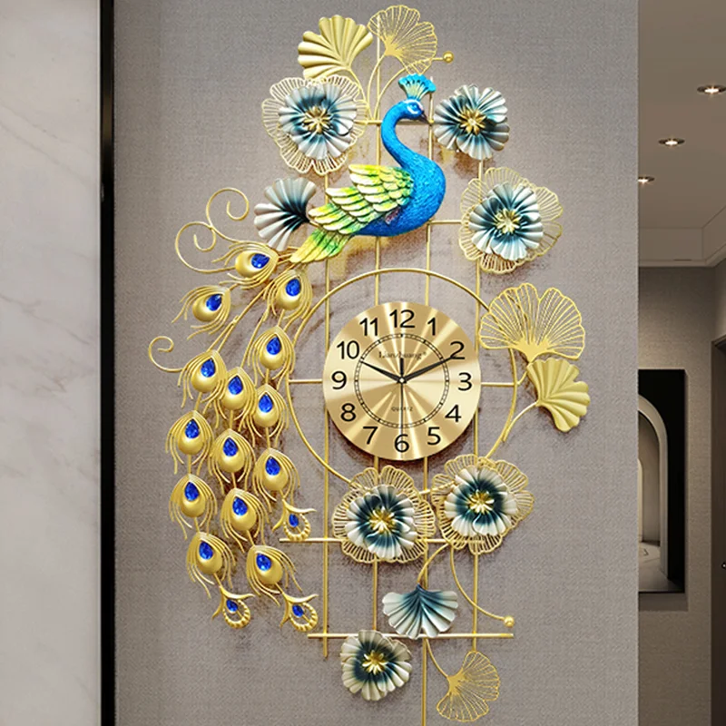 

Peacock Gold Wall Clocks Luxury Movement Mechanism Gift Wall Clocks Modern Living Room Relogio De Parede Modern Home Decoration