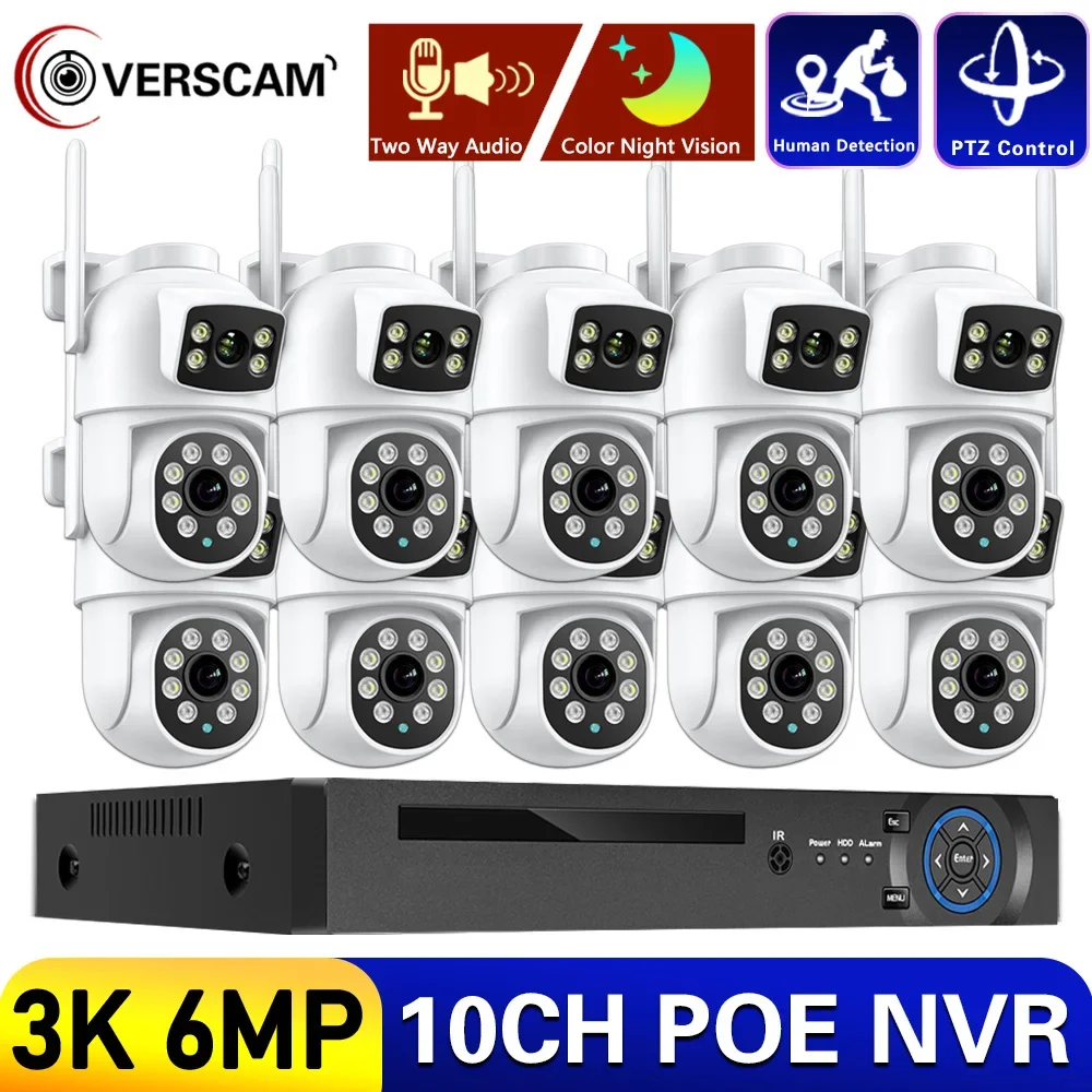 10CH 4K POE NVR HD 6MP Dual Lens PTZ WIFI IP Home Security Cameras System Video H.265 CCTV Auto Track Wireless Surveillance Kit