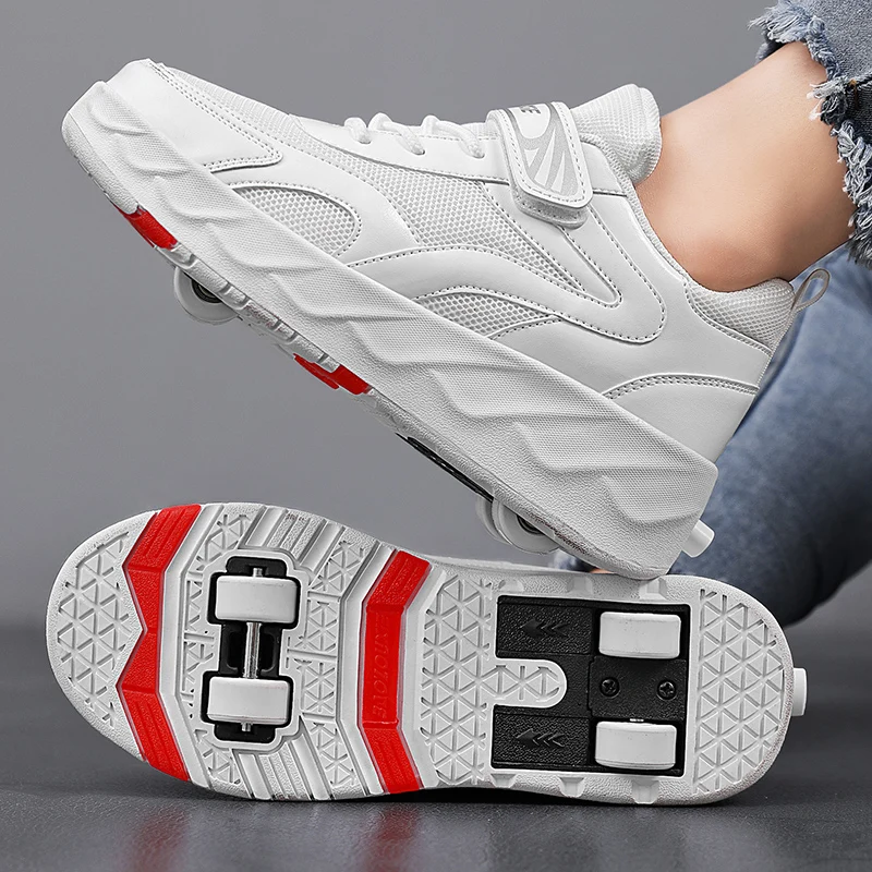 Sneakers With Wheels Roller Skates Shoes Boys Girls Children Kids Sports Casual Fashion 4 Rollers Led Lighted Luminous Boots