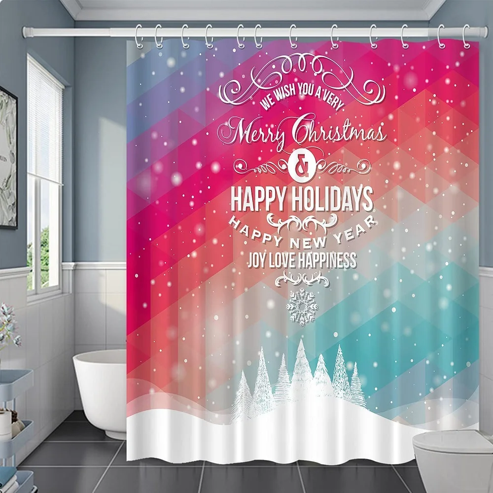 

Цветная Рождественская занавеска для душа, зимние, рождественские, сосновые деревья, занавески для ванной, водонепроницаемая ткань для ванной комнаты с крючками, декоративные экраны
