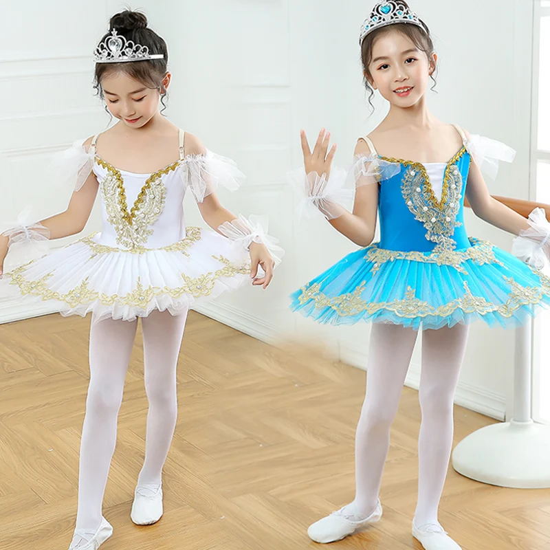 

Children's Ballet Performance Professional Dance Dress Girl Sky Blue Rabbit Fluffy Skirt Little Swan Graded Dress
