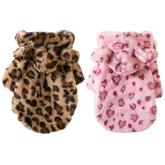 Winter Pet Dog Clothes Warm Fleece Dog Hoodie Leopard Dog Coat Jacket French Bulldog Clothing for Small Dogs Pets Costumes 2
