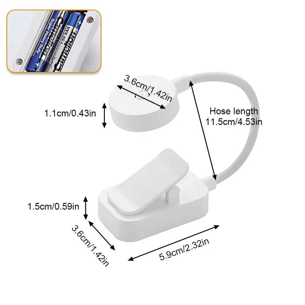 LED Light Desk Lamp Night Light Mini Clip Book Lamp 3 Colors Battery Powered USB for Reading