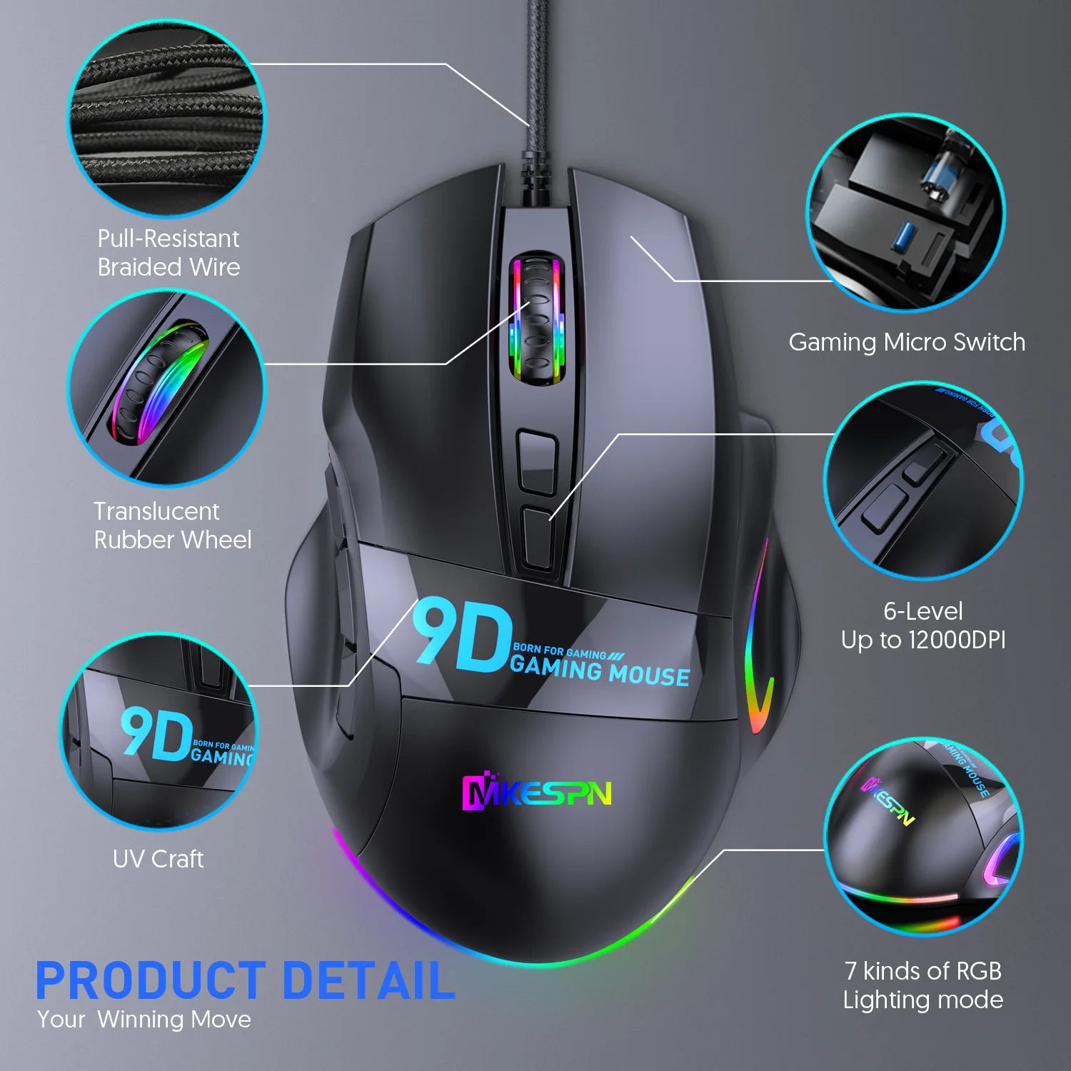 wired computer mouse 12000DPI Wired Gaming Mouse Full Speed Macro-program Ergonomic Design 9D RGB Blacklight One Click Desktop PC Mice for Gamer 2022 wireless laptop mouse