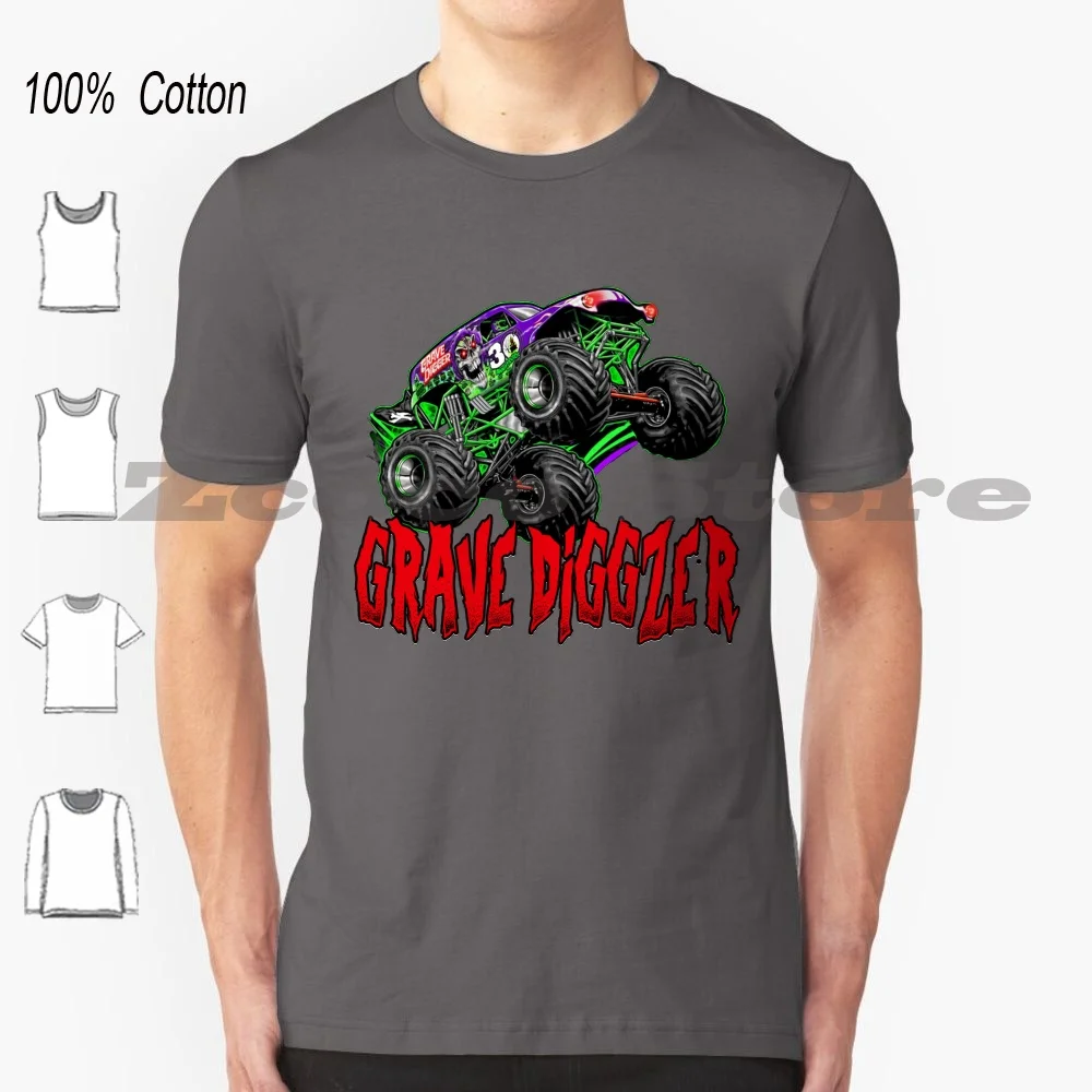 Monster Jam Grave Digger Monster Fanart Idee Regalo Bandiera Uomo T-Shirt 100% Cotone Uomo Donna Modello Personalizzato Monster Jam