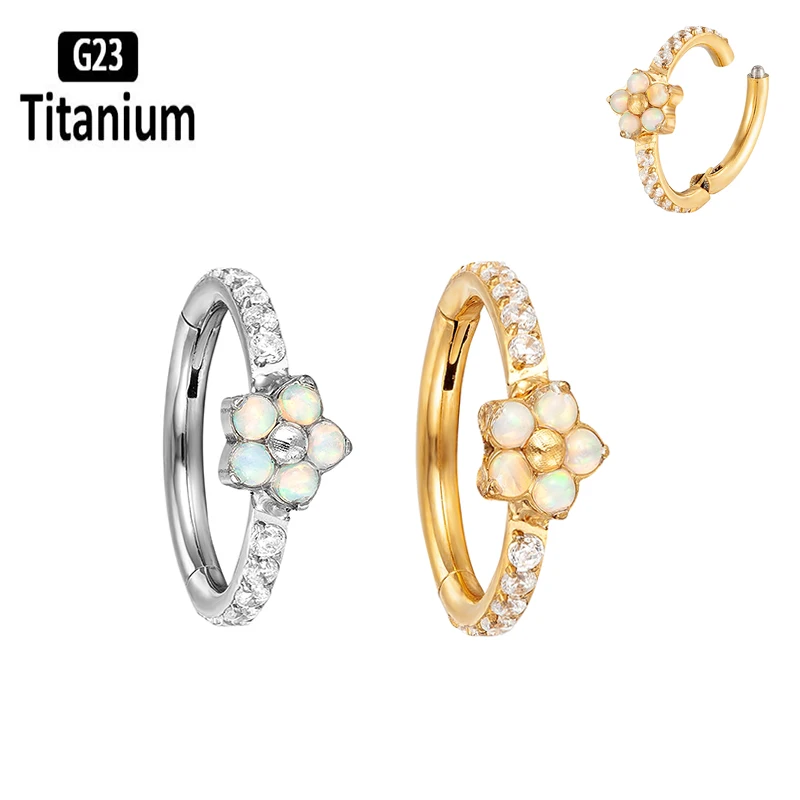 1PC G23 Titanium Earrings Zircon Opal Hoops Nose Rings Septum Hinged Segment Rings Conch Cartilage Tragus Helix Piercing Jewelry