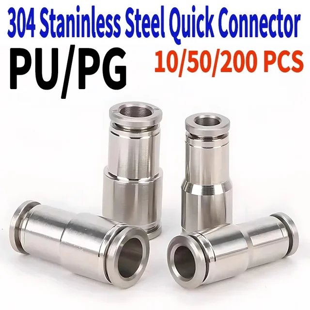 304 Stainless Steel Pneumatic Quick Connect Fitting PG PU 4 6 8 10mm for Air Compressor Gas Pipe Hydraulic Plug-In 10-50PCS 1