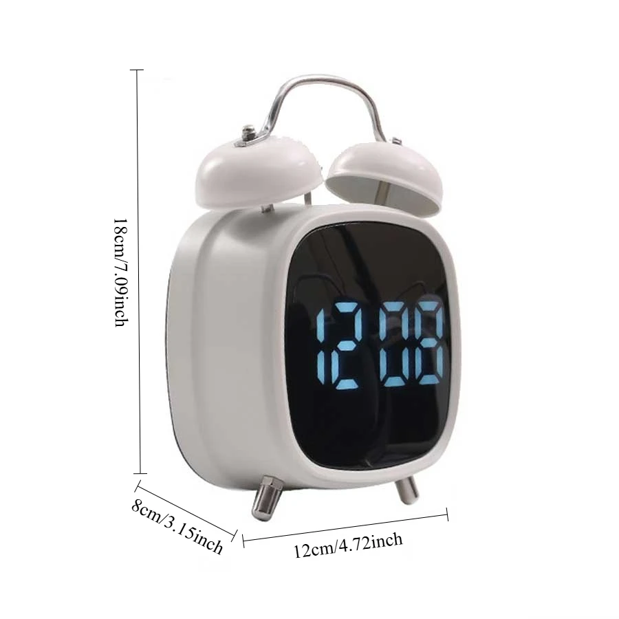 다기능 알람 시계 강력한 벨 소리가 나는 금속 알람 시계 LED 스크린 플러그인 어린이용 시계 (심부 수면자용) 홈 데코