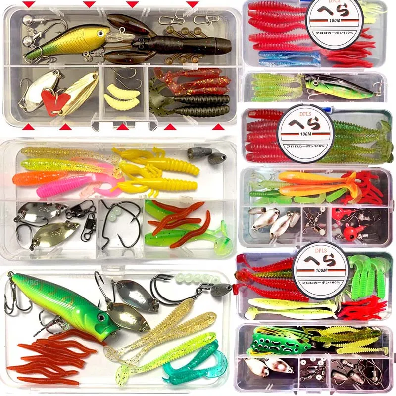 Fishing Lure Set Soft/Hard Bait Kit Full Water Layer Minnow Metal Spoon