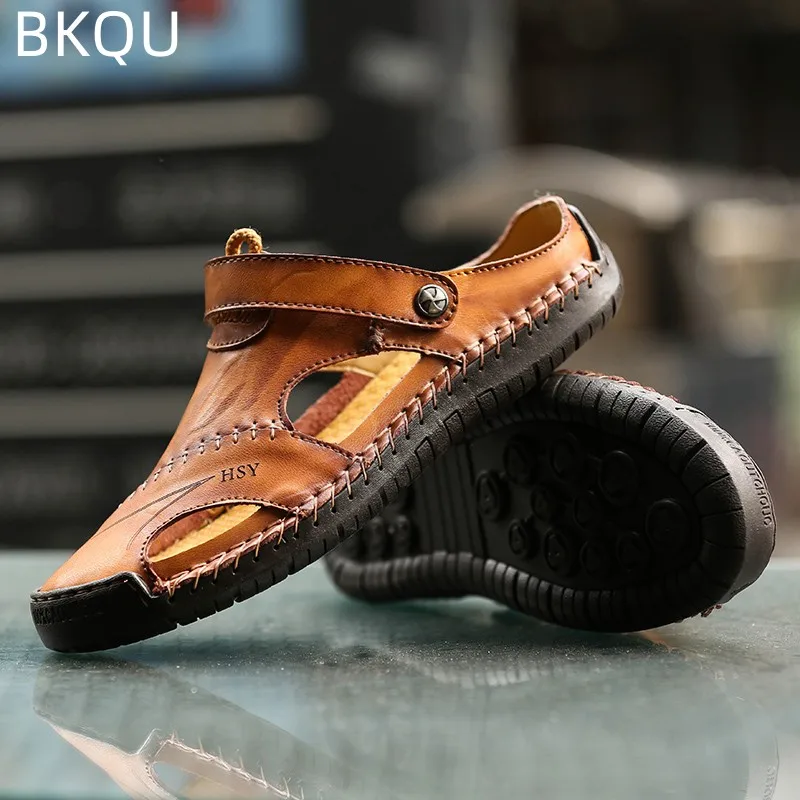 Men\'s Summer Leather Sandals Comfortable Massage Fashion Casual Non-slip Breathable Trendy Waterproof Wear-resistant Large Size