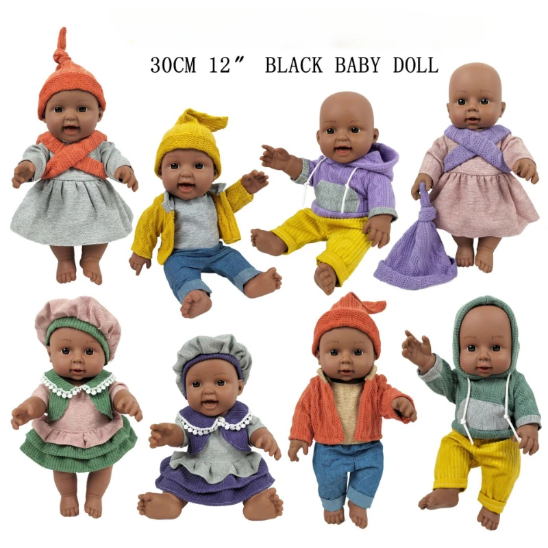 30cm Bebe Reborn Doll VINYL Black Skin Baby Bjd In Clothes Soft Simulation Standing Dolls Children Education Kids Toys for Girls