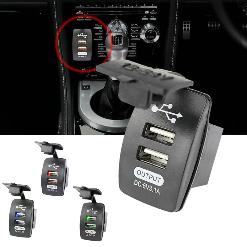 

Car Charger Dual USB Port Charger Socket 12V/24V Quick Charge With Waterproof Panel Power Switch for Marine Boat 5V 3.1A