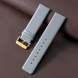 Elegant Genuine Leather Watch Strap with Silver Pin Buckle - 18mm (Gray - Gold)