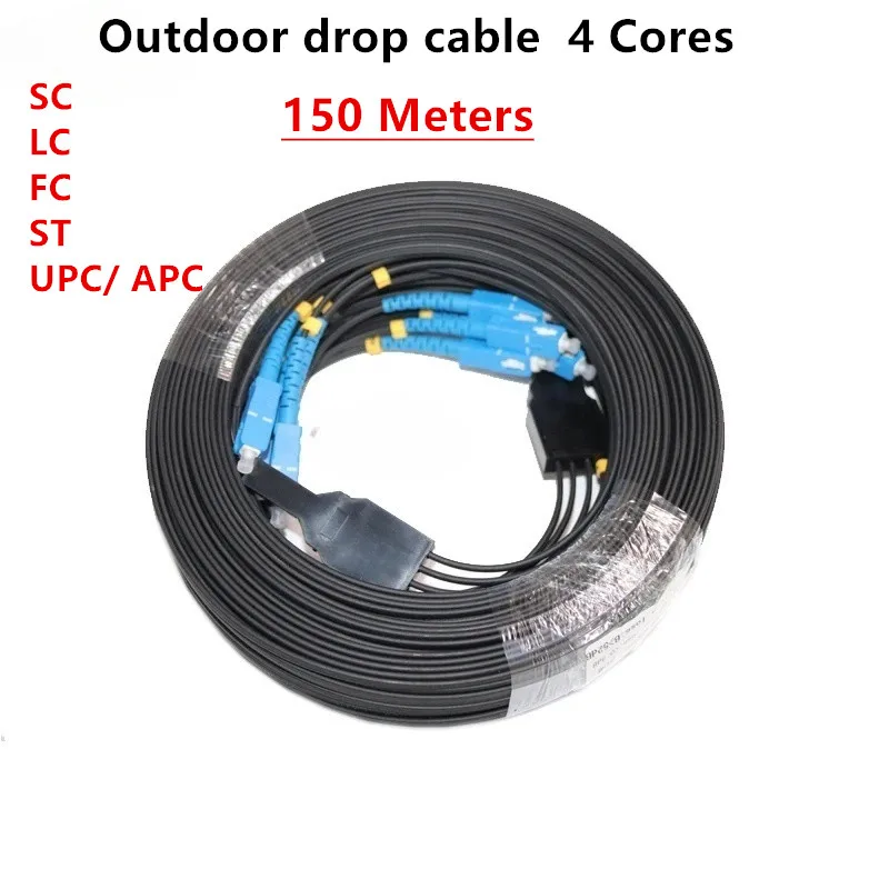 

50m 80m 100m Outdoor Fiber Optic Drop Cable FTTH 4 cores Single Mode Fiber Patch Cord jumper With LC SC UPC Connector