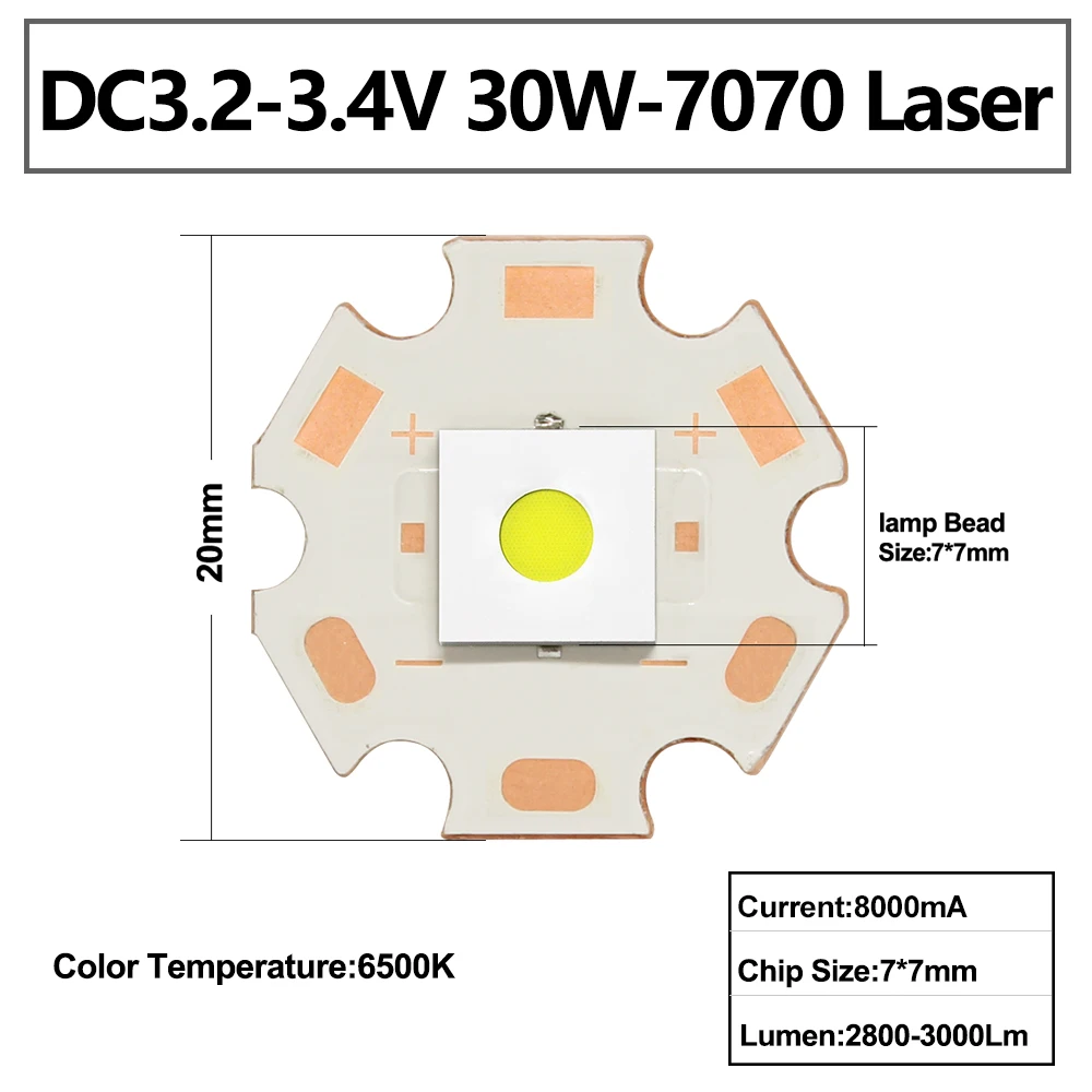 DC3V/6V/12V 5W10W 20W 30W50W 3535/XHP5050/XHP7070/XHP9090 평면 레이저 LED 칩 다이오드 손전등 소스 헤드 램프 낚시 액세서리