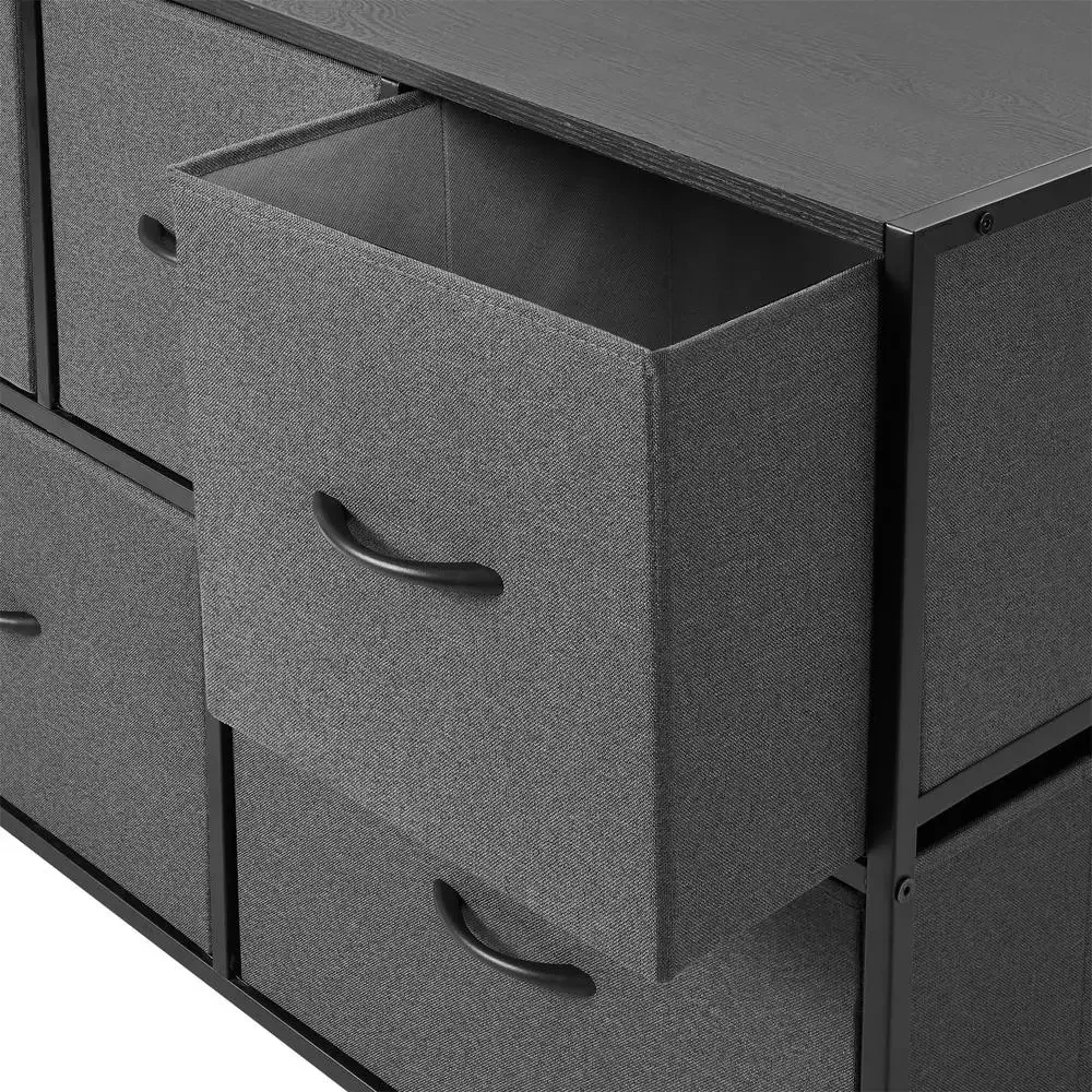 5 Drawer Fabric Storage Dresser Grey Bedroom High-capacity Organizer Sturdy Durable Steel Frame Non-woven Fabric Drawers Easy 6