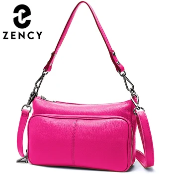 Zency Elegant Women Handbag 100% Genuine Leather Ladies Shoulder Bag Crossbody Messenger Purse Fashion Hobos Black High Quality 1