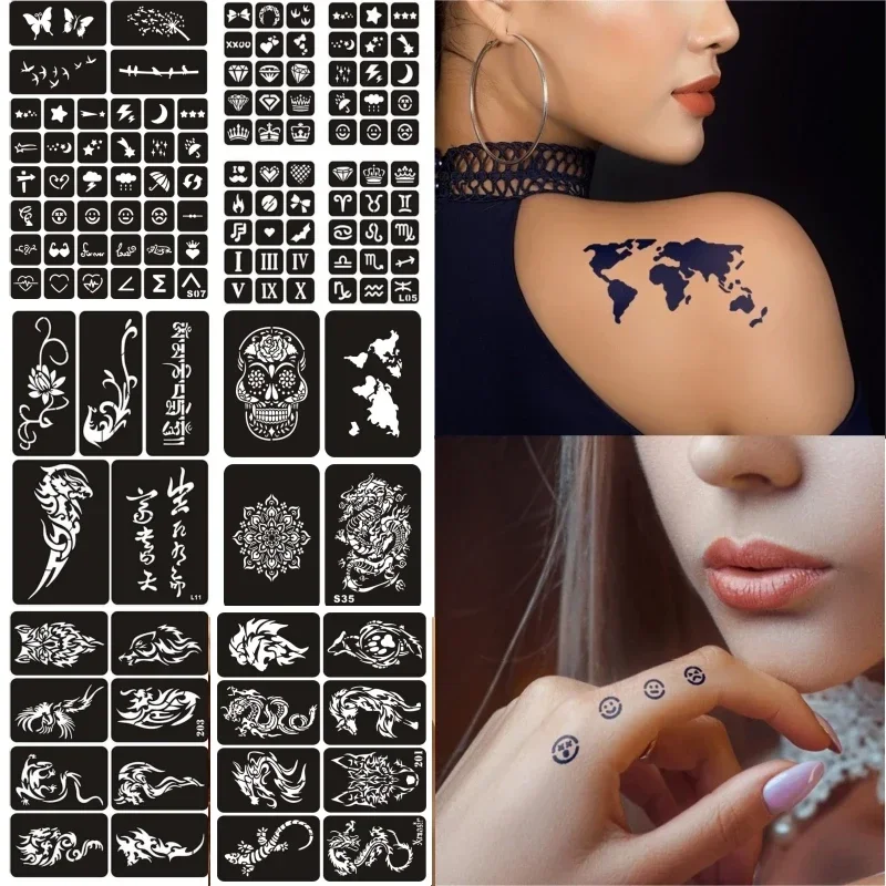 Pochoir de tatouage à paillettes, grande taille, unisexe, pour enfants,  modèle de dessin, fleur, papillon, peinture corporelle, aérographe, 24  styles - AliExpress