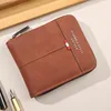 2025 new men's wallet short horizontal zipper three fold zero wallet retro casual buckle square bag 3