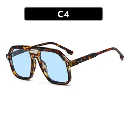 Vintage - Inspired Oversized Square Sunglasses with Rivet Accents and UV400 Protection (Leopard blue)