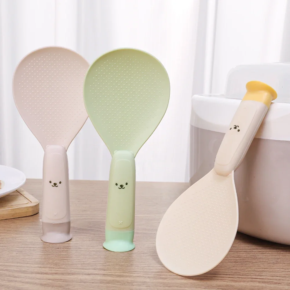 Suction Cup silicone cooking spoon plastic rice spoon cooking scoop Rice Spoon Can Stand Upright Non-stick Rice Cooker Scoop High Temperature Resistance Tableware Kitchen Storage Tools