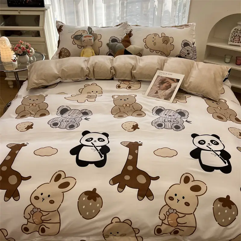 Bedding Set Aesthetic Rabbit Bear Twin Duvet Cover Flat Sheet Pillowcase No  Filling Soft Polyester Girls Boys Queen Bed Linen - AliExpress