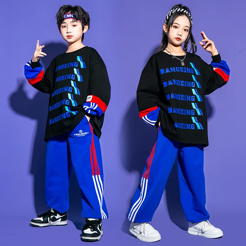 Vêtements Hip Hop pour enfants, sweat-shirt noir, jogging pour garçons, tenues de danse de rue, streetwear pour filles, costume de jazz pour enfants, ensembles de vêtements