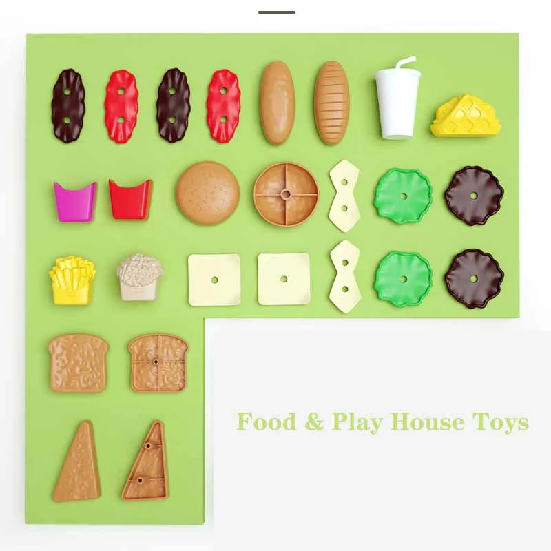 Children's Play House Game Toy Set Simulation Hamburger Fries Hot Dog Drink Sandwich Kitchen Set Food Play Educational Toys