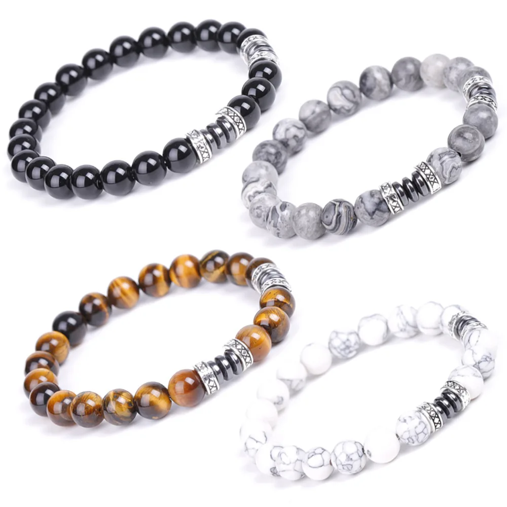 

12pcs 8mm Natural Stone Lava Tiger Eye Howlite Hematite Beads Bracelet for Women Men Buddha Energy Yoga Jewelry